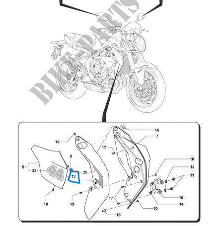 convogliatore destro Alluminio NUOVO codice 8000B6358 per MV Agusta Brutale 675 800  2013 2016